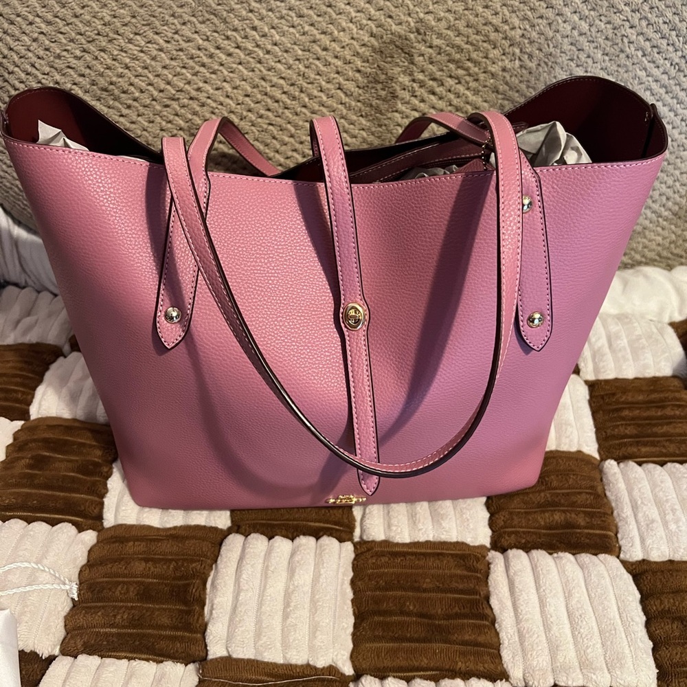 Coach Rose Pink Market Tote in Polished Pebbled Leather NWTS!